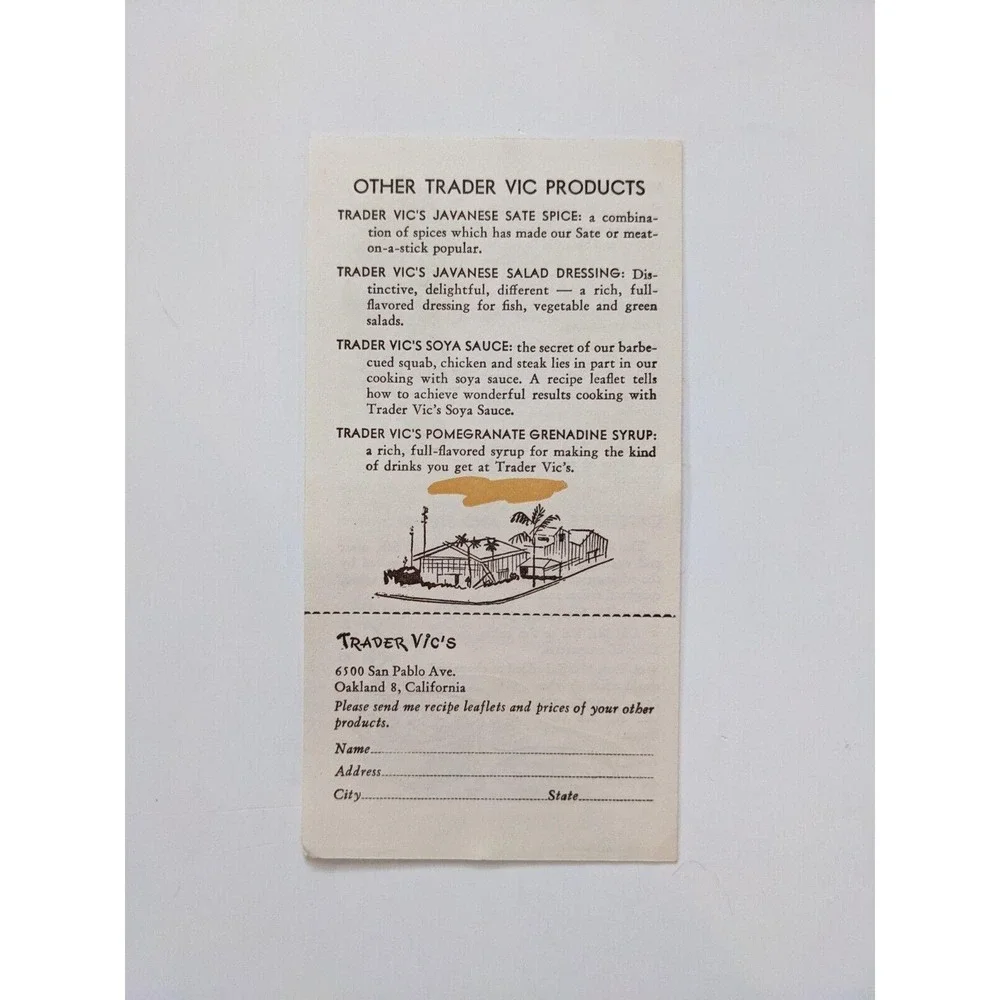 Vintage 1946 TRADER VIC'S Mai Kai Flavoring Advertisement w/ Recipes RARE Tiki‎